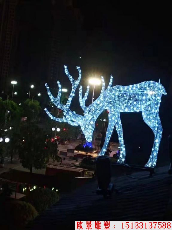 不锈钢大型镂空鹿雕塑,灯光鹿雕塑3