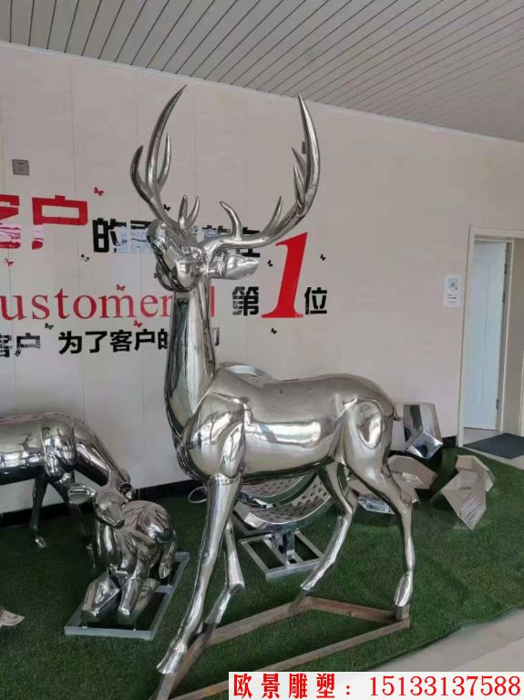 地产不锈钢镜面小鹿雕塑 动物鹿雕塑